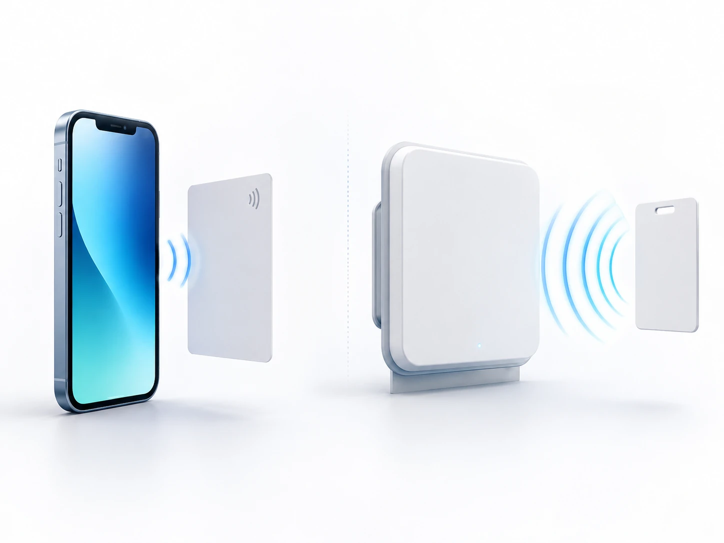 Schéma de distinction entre NFC à courte portée et RFID plus large.